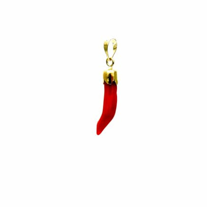 PEGASO GIOIELLI Ciondolo Uomo Donna in Oro Giallo 18kt (750) Pendente Corno Cornetto Portafortuna Corallo Rosso
