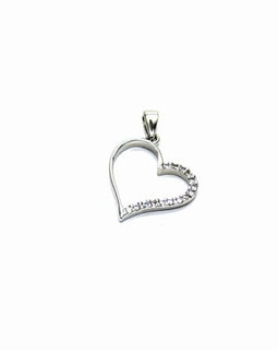 PEGASO GIOIELLI Ciondolo Oro Bianco 18kt (750) Pendente Cuore Aperto Inclinato con Zirconi Donna Ragazza