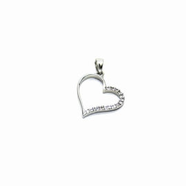 PEGASO GIOIELLI Ciondolo Oro Bianco 18kt (750) Pendente Cuore Aperto Inclinato con Zirconi Donna Ragazza
