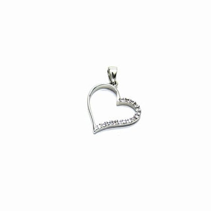 PEGASO GIOIELLI Ciondolo Oro Bianco 18kt (750) Pendente Cuore Aperto Inclinato con Zirconi Donna Ragazza