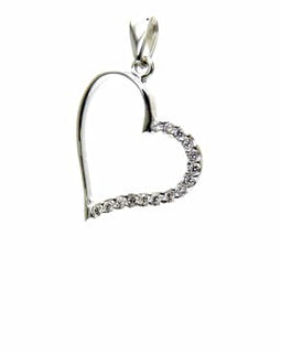 PEGASO GIOIELLI Ciondolo Oro Bianco 18kt (750) Pendente Cuore Aperto Inclinato con Zirconi Donna Ragazza