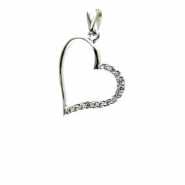 PEGASO GIOIELLI Ciondolo Oro Bianco 18kt (750) Pendente Cuore Aperto Inclinato con Zirconi Donna Ragazza