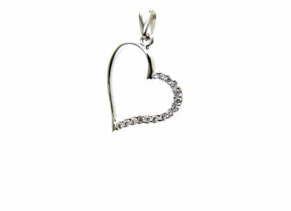 PEGASO GIOIELLI Ciondolo Oro Bianco 18kt (750) Pendente Cuore Aperto Inclinato con Zirconi Donna Ragazza