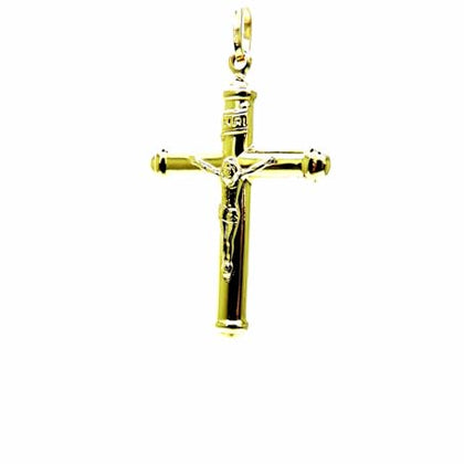 PEGASO GIOIELLI Ciondolo da Uomo in Oro Giallo 18kt (750) Pendente Croce con Cappucci, Gesù Cristo Crocifisso