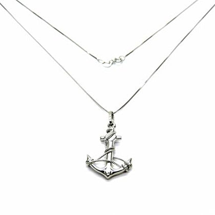PEGASO GIOIELLI Collana da Donna in Oro Bianco 18kt (750) Catenina Veneta con Pendente Ancora Filo Corda