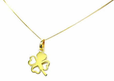 PEGASO GIOIELLI Collana da Donna in Oro Giallo 18kt (750) Catenina Veneta Pendente Quadrifoglio, Portafortuna