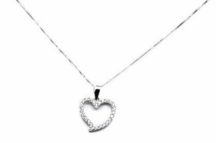 PEGASO GIOIELLI Collana Donna in Oro Bianco 18kt (750) Catenina Veneta Pendente Cuore Aperto Fantasia in Zirconi