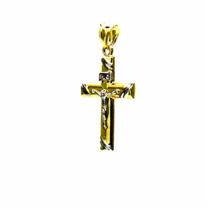 PEGASO GIOIELLI Ciondolo da Uomo in Oro Bianco e Giallo 18kt (750) Pendente Croce Crocifisso Bicolore Donna Bambino