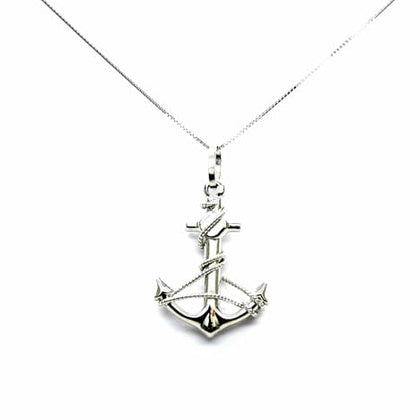 PEGASO GIOIELLI Collana da Donna in Oro Bianco 18kt (750) Catenina Veneta con Pendente Ancora Filo Corda