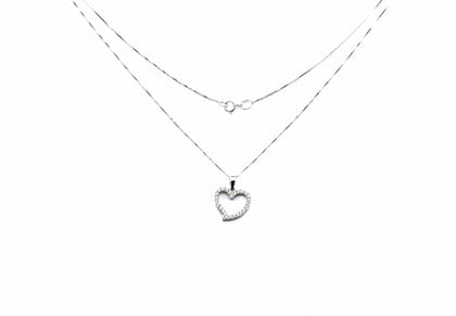 PEGASO GIOIELLI Collana Donna in Oro Bianco 18kt (750) Catenina Veneta Pendente Cuore Aperto Fantasia in Zirconi