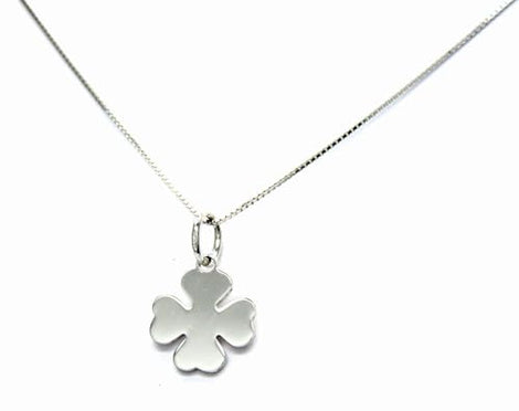 PEGASO GIOIELLI Collana Donna Oro Bianco 18kt (750) Catenina Veneta Pendente Piccolo Quadrifoglio, Portafortuna