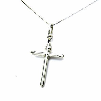 PEGASO GIOIELLI Collana da Donna in Oro Bianco 18kt (750) Catenina Veneta, Pendente Croce Crocetta Smussata Semplice