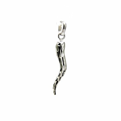 PEGASO GIOIELLI Ciondolo Portafortuna Corno in Oro Bianco 18kt (750), Pendente Cornetto Unisex