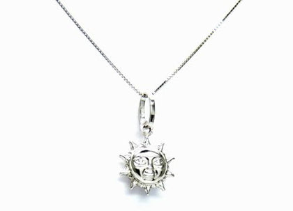PEGASO GIOIELLI Collana da Donna in Oro Bianco 18kt (750) Catenina Veneta Pendente Piccolo Sole Sorridente