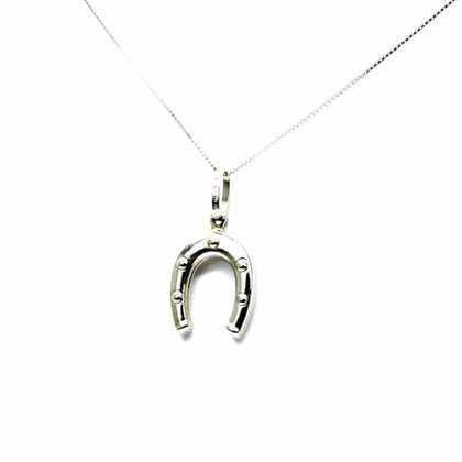 PEGASO GIOIELLI Collana da Donna in Oro Bianco 18kt (750) con Pendente a Ferro di Cavallo, Catenina Veneta, Gioiello Portafortuna