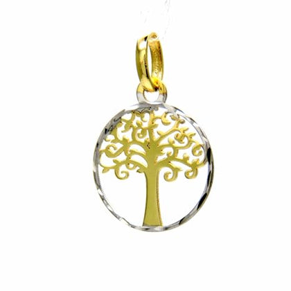 PEGASO GIOIELLI Ciondolo Da Donna in Oro Bianco Giallo 18kt (750) Pendente Albero della Vita Bicolore