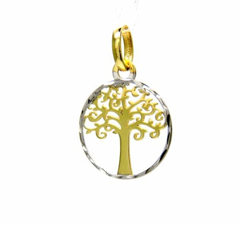 PEGASO GIOIELLI Ciondolo Da Donna in Oro Bianco Giallo 18kt (750) Pendente Albero della Vita Bicolore