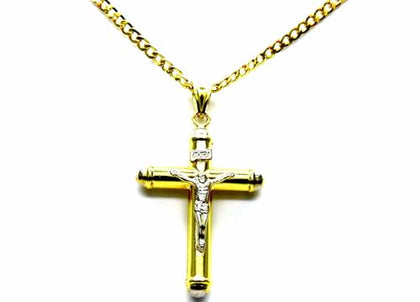 PEGASO GIOIELLI Collana Uomo in Oro Giallo 18kt (750) Catena Grumetta Cm 50 Pendente Bicolore Croce Cappucci con Cristo