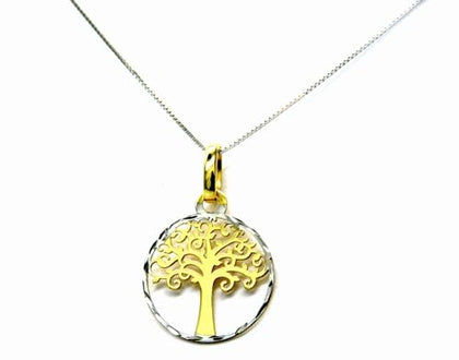 PEGASO GIOIELLI Collana da Donna in Oro Bianco 18kt (750) Catenina Veneta Pendente Albero della Vita Bicolore