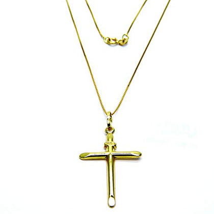 PEGASO GIOIELLI Collana in Oro Giallo 18kt (750), Catenina Veneta, Croce Smussata, per Donna e Bambini Battesimo