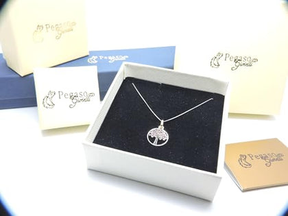 PEGASO GIOIELLI Collana da Donna in Oro Bianco 18kt (750) Catenina Veneta Pendente Albero della Vita Bicolore