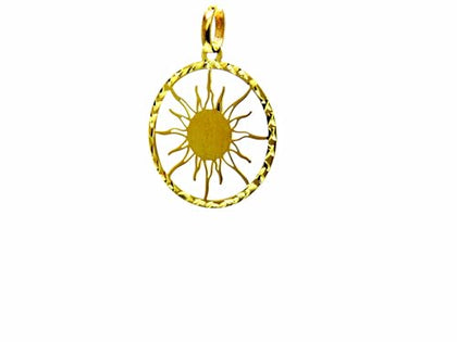 PEGASO GIOIELLI Ciondolo da Donna in Oro Giallo 18kt (750), Pendente Sole e Raggi nel Cerchio