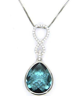 Collana Donna Argento 925 Rodiata Sterling Pendente Centrale Infinito con Goccia Zirconi Blu e Bianchi