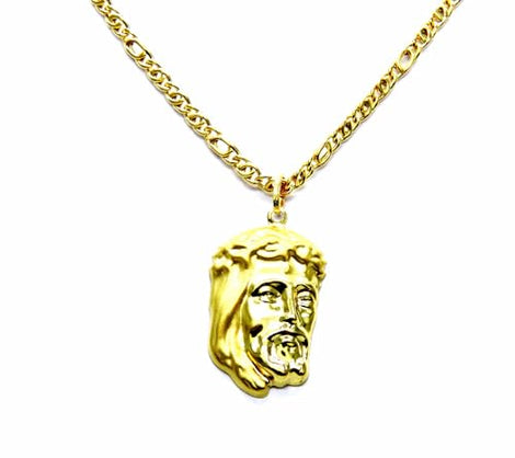 PEGASO GIOIELLI Collana da Uomo in Oro Giallo 18kt (750) Catena Pernice Tigre Cm 50 Pendente Religioso Testa Volto Viso Gesù Cristo