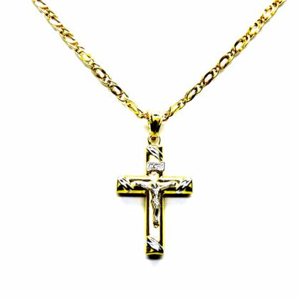 PEGASO GIOIELLI Collana da Uomo in Oro Giallo 18kt (750) Catena Pernice Pinzata Cm 50 Pendente Bicolore Croce Cristo