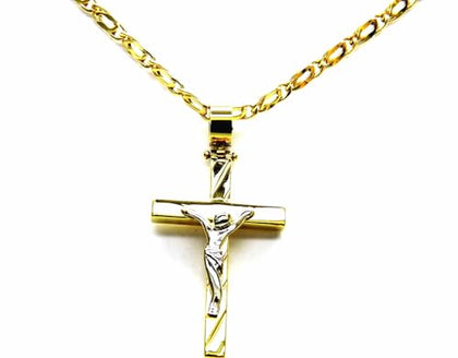 PEGASO GIOIELLI Collana da Uomo in Oro Giallo 18kt (750) Catena Pernice Pinzata Cm 50 Pendente Croce Gesù Cristo Crocifisso Classico Lucido