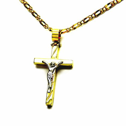PEGASO GIOIELLI Collana da Uomo in Oro Giallo 18kt (750) Catena Pernice Pinzata Cm 50 Pendente Croce Gesù Cristo Crocifisso Classico Lucido