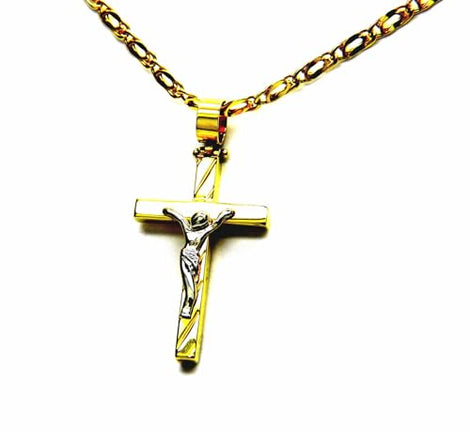 PEGASO GIOIELLI Collana da Uomo in Oro Giallo 18kt (750) Catena Pernice Pinzata Cm 50 Pendente Croce Gesù Cristo Crocifisso Classico Lucido