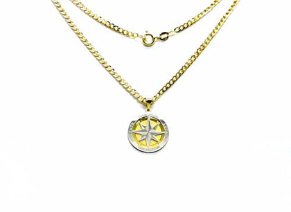 PEGASO GIOIELLI Collana Uomo in Oro Giallo 18kt (750) Catena Grumetta Cm 50 con Pendente Rosa dei Venti Bicolore