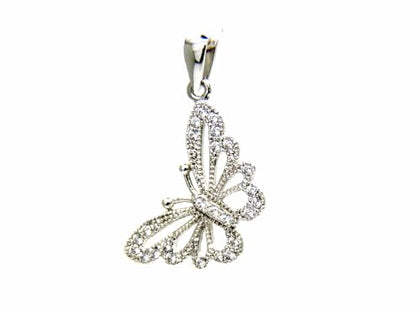 PEGASO GIOIELLI Ciondolo in Oro Bianco 18kt (750) Pendente Farfalla Farfallina con Zirconi, Donna Ragazza