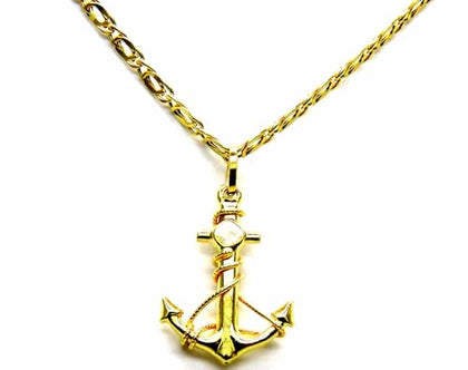 PEGASO GIOIELLI Collana da Uomo in Oro Giallo 18kt (750) Catena Pernice Pinzata Cm 50 Pendente Ancora Filo Corda