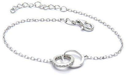PEGASO GIOIELLI Bracciale Argento 925 Rodiato Sterling a Cerchi Concatenati con Zirconi Donna Ragazza cm 16/19