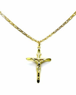 PEGASO GIOIELLI Collana da Uomo in Oro Giallo 18kt (750) Catena Pernice Cm 50 Pendente Croce Cristo Smussata Concava