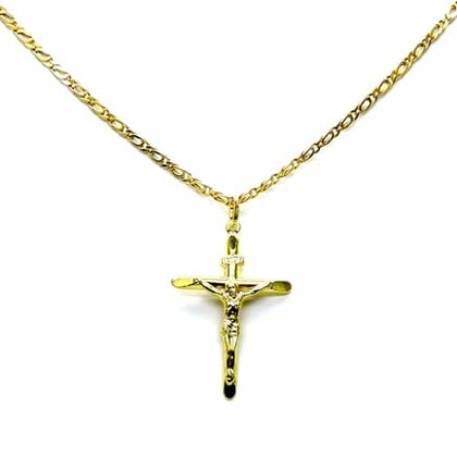 PEGASO GIOIELLI Collana da Uomo in Oro Giallo 18kt (750) Catena Pernice Cm 50 Pendente Croce Cristo Smussata Concava