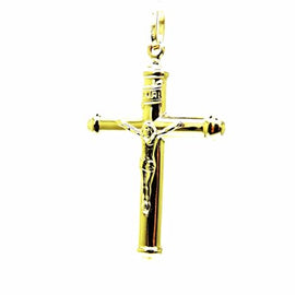 PEGASO GIOIELLI Ciondolo da Uomo in Oro Giallo 18kt (750) Pendente Croce con Cappucci, Gesù Cristo Crocifisso
