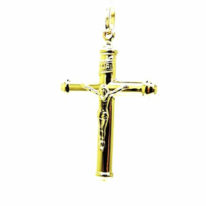 PEGASO GIOIELLI Ciondolo da Uomo in Oro Giallo 18kt (750) Pendente Croce con Cappucci, Gesù Cristo Crocifisso