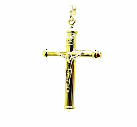 PEGASO GIOIELLI Ciondolo da Uomo in Oro Giallo 18kt (750) Pendente Croce con Cappucci, Gesù Cristo Crocifisso
