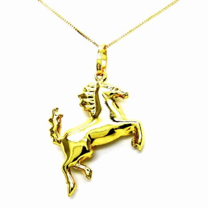 PEGASO GIOIELLI Collana da Donna in Oro Giallo 18kt (750) Catenina Veneziana con Pendente Cavallo, Cavallino lucido