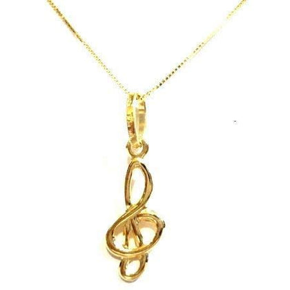 PEGASO GIOIELLI Collana in Oro Giallo 18kt (750) Catenina Veneta Pendente Nota Musicale Chiave di Sol Donna Ragazza Bambina