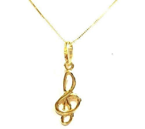 PEGASO GIOIELLI Collana in Oro Giallo 18kt (750) Catenina Veneta Pendente Nota Musicale Chiave di Sol Donna Ragazza Bambina