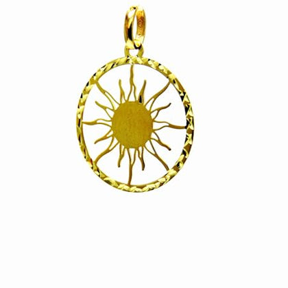 PEGASO GIOIELLI Ciondolo da Donna in Oro Giallo 18kt (750), Pendente Sole e Raggi nel Cerchio