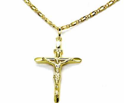 PEGASO GIOIELLI Collana da Uomo in Oro Giallo 18kt (750) Catena Pernice Pinzata Cm 50 Pendente Croce Cristo Smussata Concava
