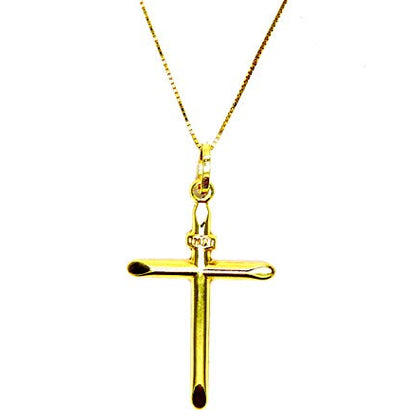 PEGASO GIOIELLI Collana in Oro Giallo 18kt (750), Catenina Veneta, Croce Smussata, per Donna e Bambini Battesimo