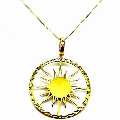 PEGASO GIOIELLI Collana da Donna in Oro Giallo 18kt (750), Catenina Veneta Pendente Sole Raggi nel Cerchio