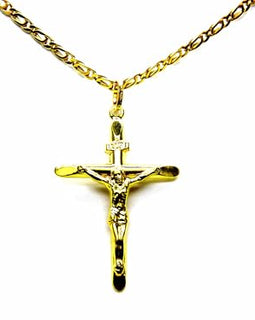 PEGASO GIOIELLI Collana da Uomo in Oro Giallo 18kt (750) Catena Pernice Cm 50 Pendente Croce Cristo Smussata Concava