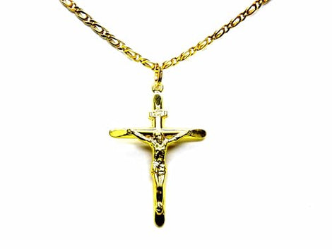 PEGASO GIOIELLI Collana da Uomo in Oro Giallo 18kt (750) Catena Pernice Cm 50 Pendente Croce Cristo Smussata Concava